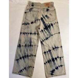 BDG Women's High Rise Wide-Leg Tie-Dye Denim Jeans Beige Blue Pockets Retro